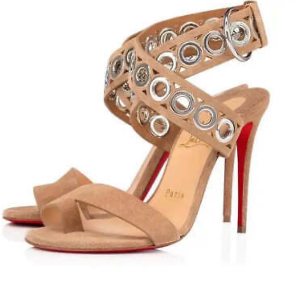 Christian Louboutin tan Sandaclou heels
